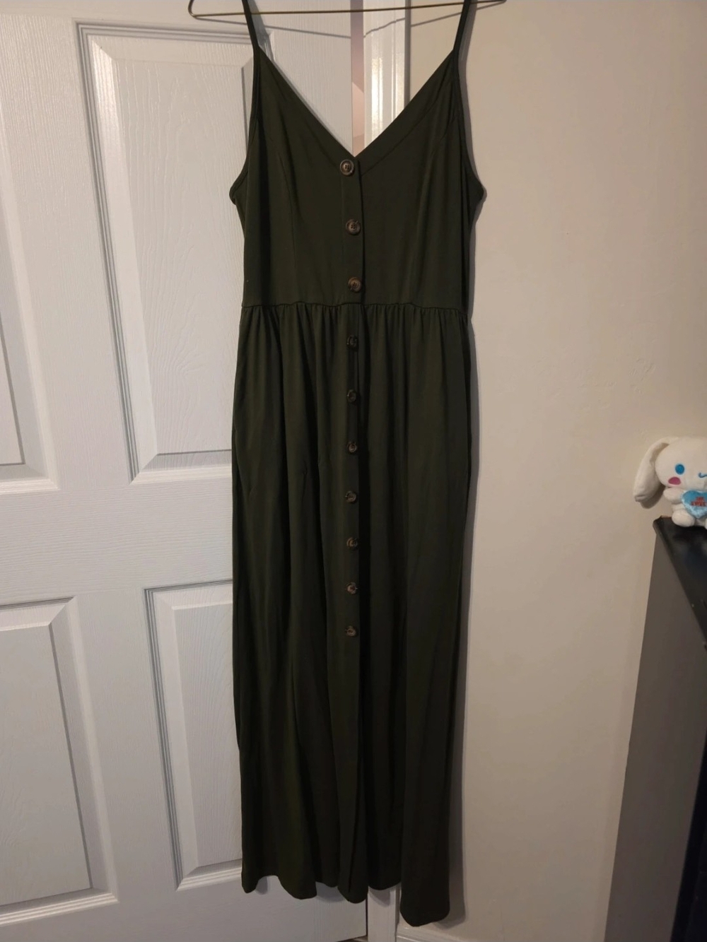 SHEIN Olive Green Button-Front Spaghetti Strap Maxi Dress